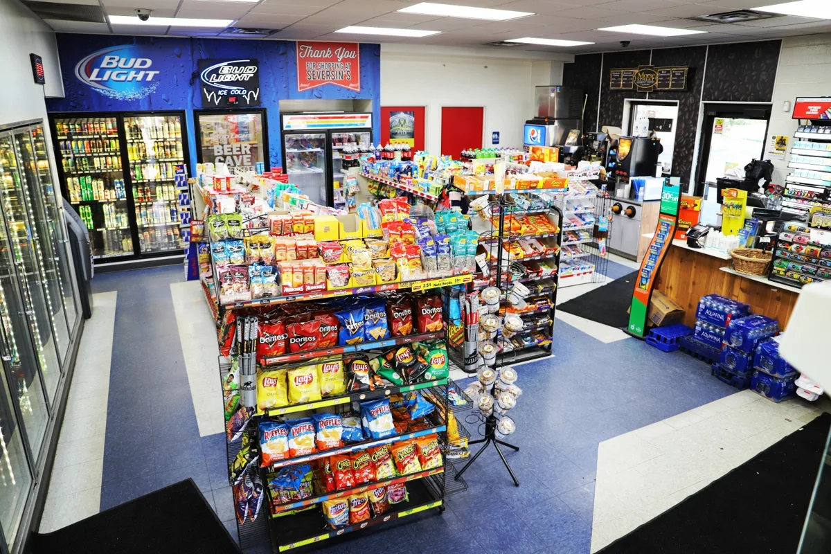 Snacks, drinks and pantry goods inside the convenience store